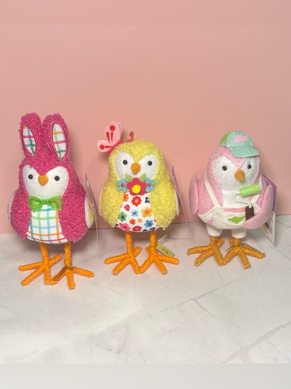 🐥 Set of 3 Birds - Bright Pink, Yellow and Light Pink - Spritz
